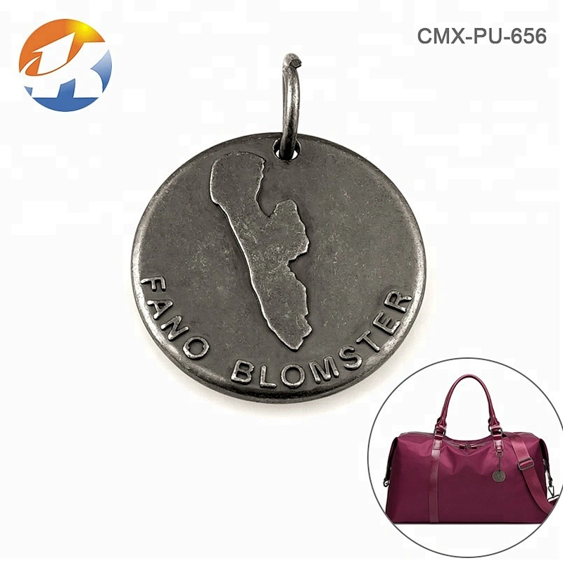 Ring Hang Anti-Silver Embossed Metal Bag Logo