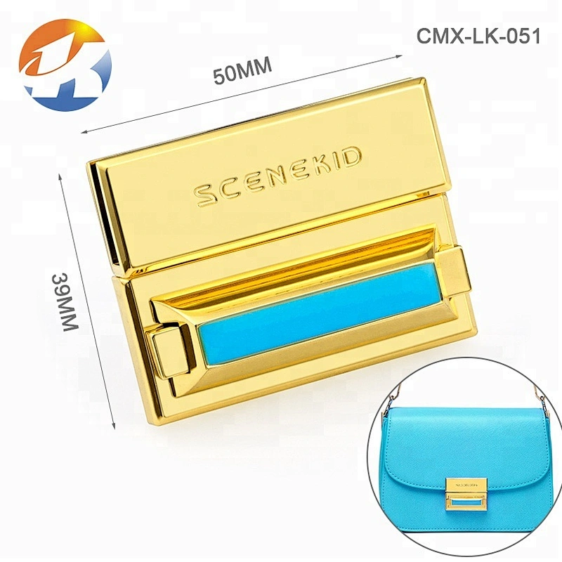 Oval Shape With Logo Nickel Metal Bag Turn Lock Hardware