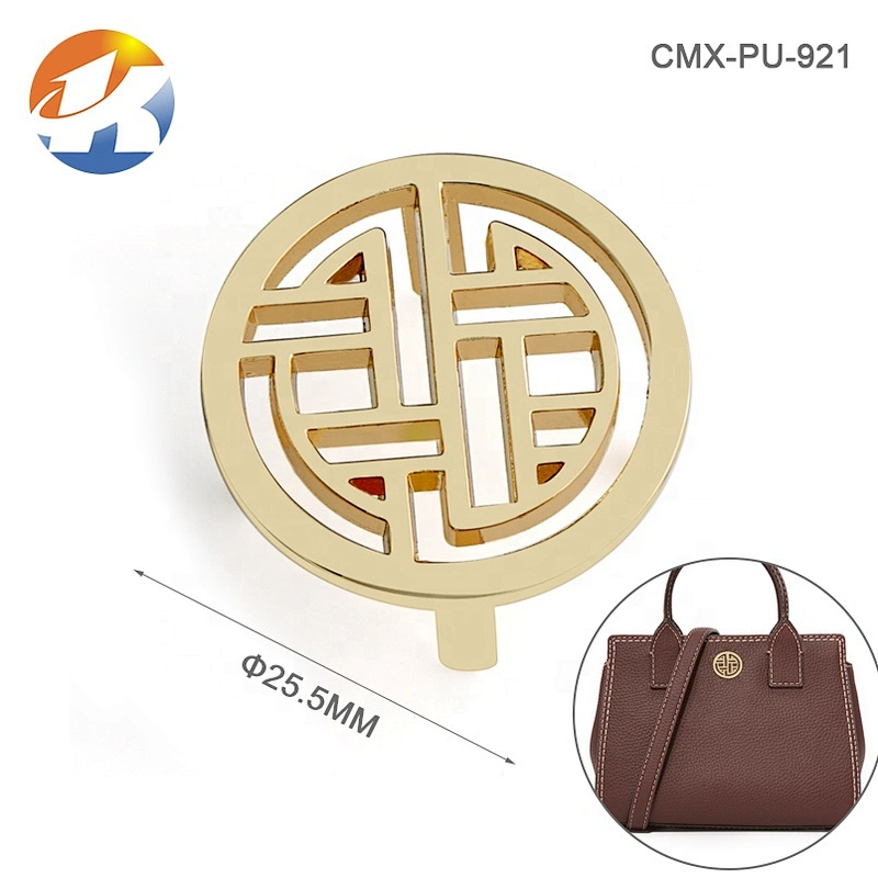 Handbag Accessories Circle Shape with Hollow Logo Metal Name Tag, Custom Gold Metal Brand Logo Label for Purse
