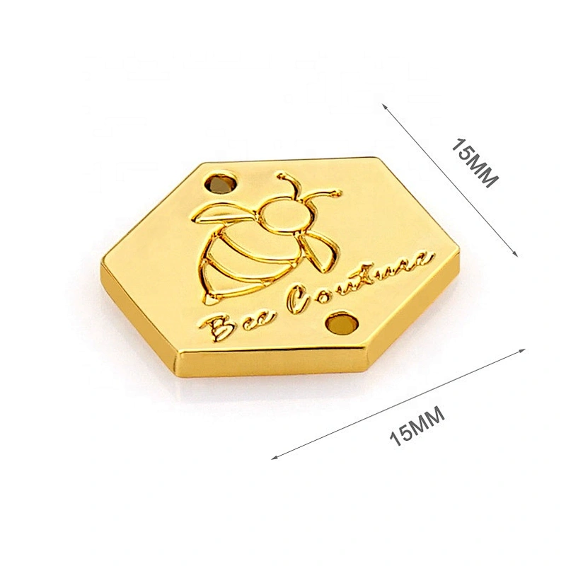 Engraved Bee Shape Logo Metal Clothing Label, Custom Sewing Gold Small Metal Logo for Cloth
