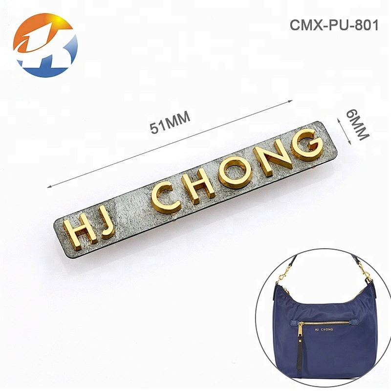 Fashion Gold Letter Metal Plate Logo, Top Bag Purse Hardware Custom Metal Labels, Design Letters Metal Logo Plates for Handbags