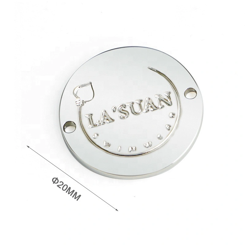 Nickel Color Sewing Round Metal Clothing Tags, Garment Accessories Custom Round with 2 Holes Metal Logo Label