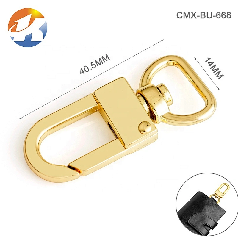 Hot Selling Gold Alloy Metal Spring Snap Hook for Car Key Bag, D Ring Shape Tail Metal Snap Hook for Wallet Bag