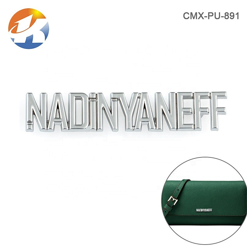 Custom Fashion Bag Fitting Metal Letters Brand Logo, Design Nickel Letter Metal Nameplate for Handbags