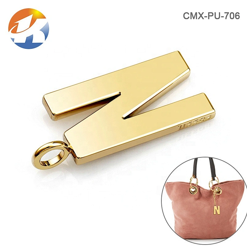 Fashion Handbag Accessories Design Gold Letter Metal Hang Logo Tag for Handbags