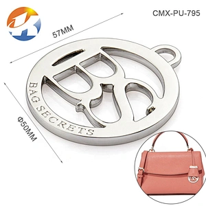 Handbag Hardware Circle With Ring Hanging Metal Name Tag, Gold Engraved Logo Metal Plate Label for Bags