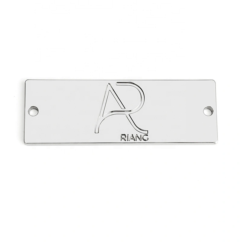 China Supplier Custom Handbag Metal Sewing Label Plate, Bag Accessories Rectangle Metal Logo with 2 Holes