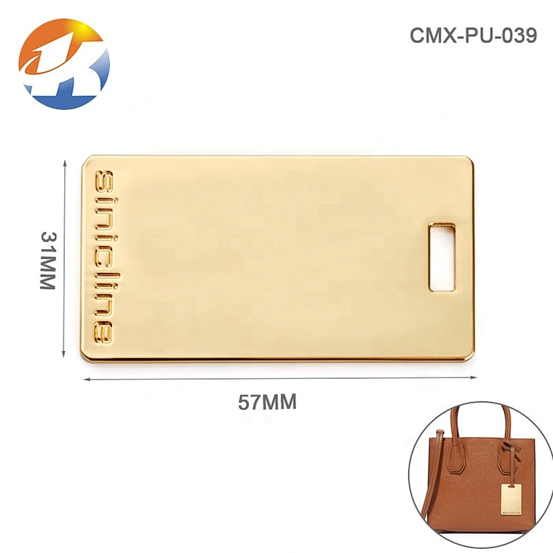 High Quality Handbag Hardware Metal Hang Logo Tag, Custom Gold Metal Name Plate Tags for Handbags^