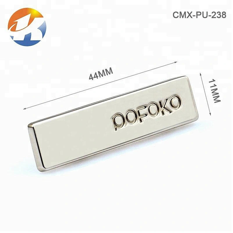 High Quality Custom Engraved Metal Logo Label for Handbags, Brushed Nickel Metal Name Plate for Bags