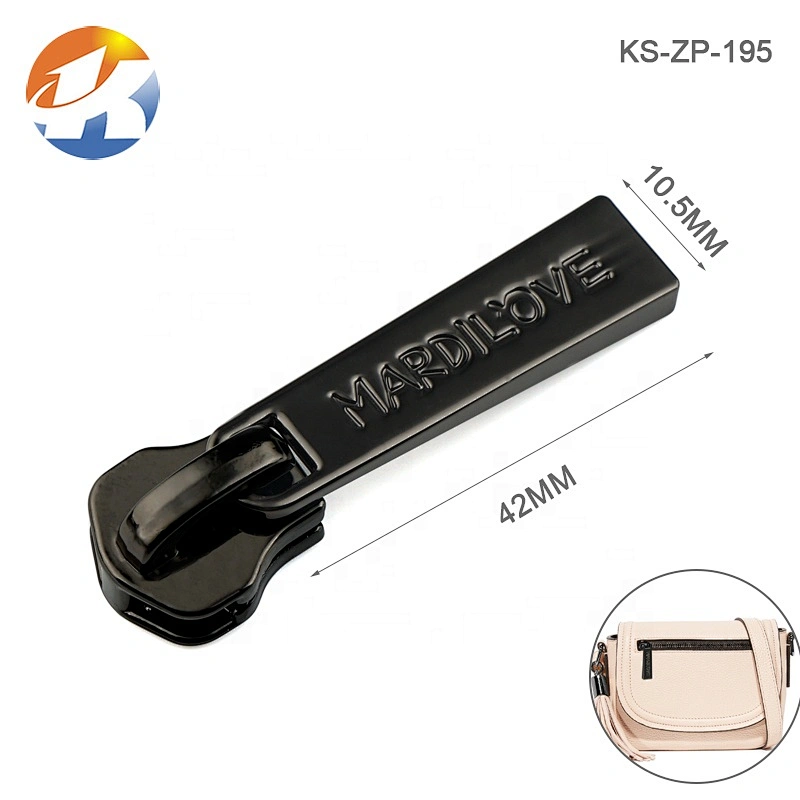 Custom Engraved Zipper Puller Charms, Gun Metal Brand Name Tag Metal Zipper Pull For Bags