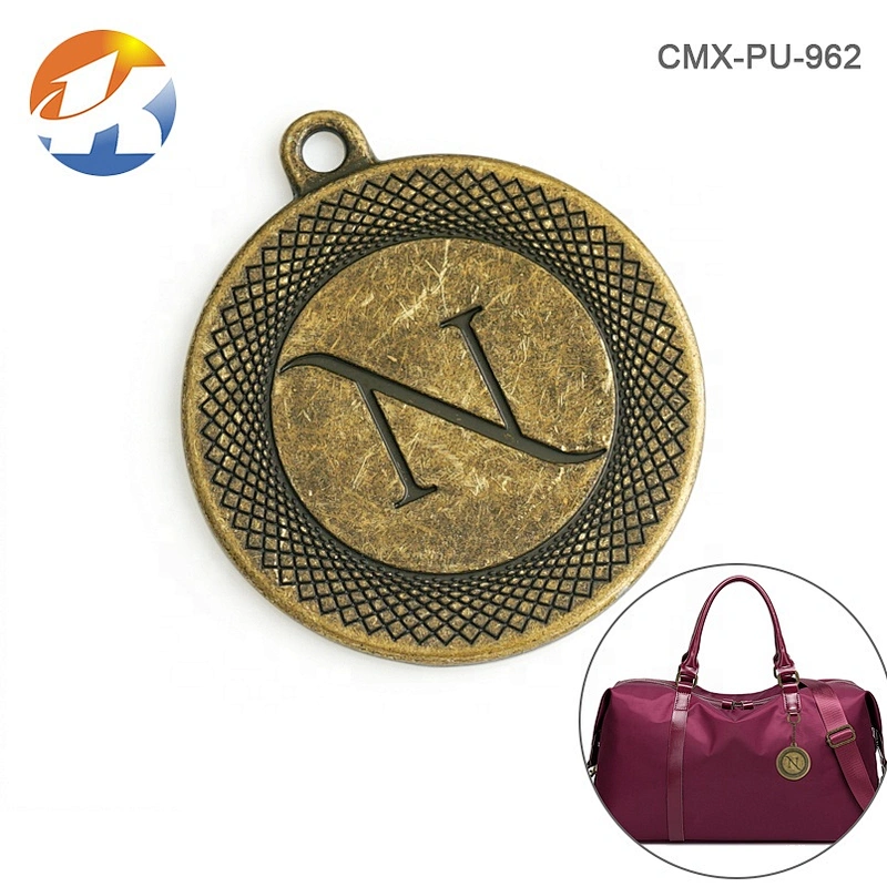 Bag Accessories Customized Making Metal Logo Plate, Circle with Hole Metal Logo Hang Tags for Bags