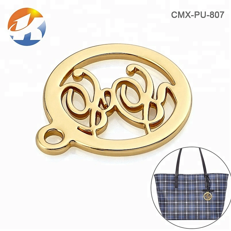 Custom Hanging Metal Logo for Handbags, Bag Accessories Design Round Shape with Hollow Logo Metal Tag