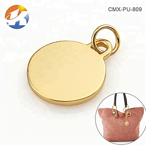 Design Round Shape with Ring Gold Metal Logo, Custom Hang Metal Name Tag for Handbags