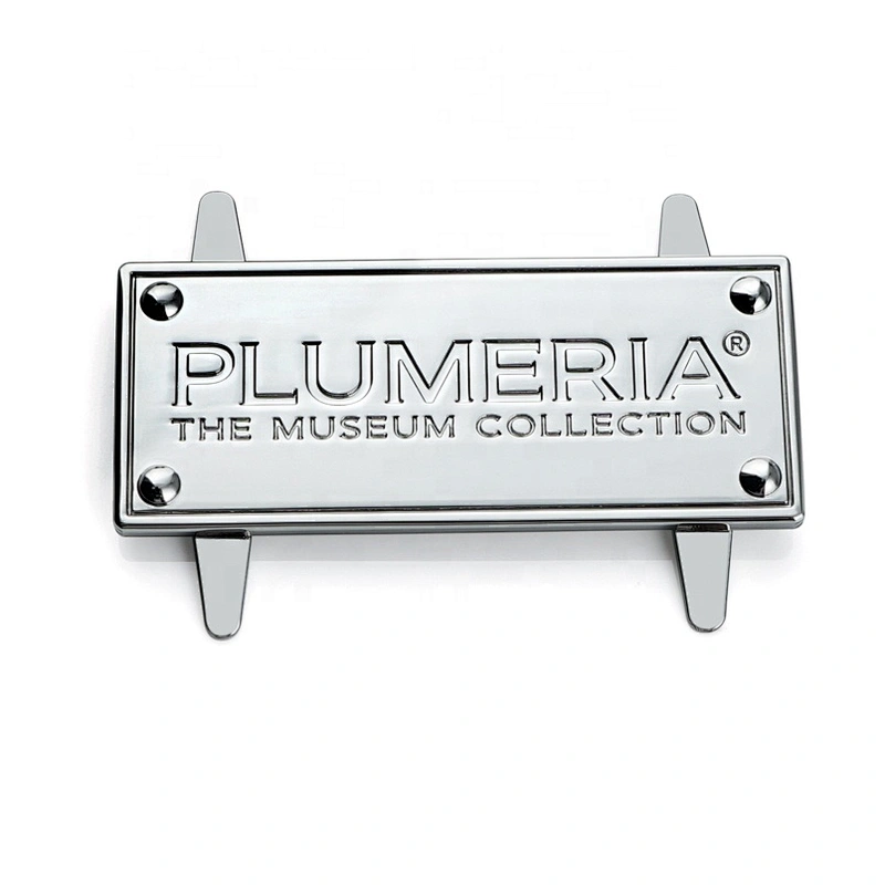 High Quality Zinc Alloy Metal Label, Bag Accessories Custom Embossed Logo Metal Name Plate with Black Background