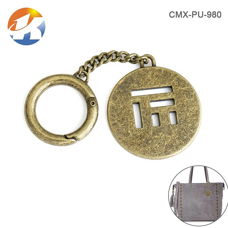 Spring Hook with Chain Hanging Metal Tag, Custom Metal Brand Logo Tag for Handbags