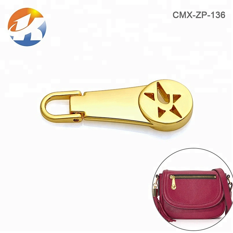 Fashion Design Hollow Star Logo Metal Zipper Puller, Custom Golden Plated Metal Zipper Pull for Bags and Garment