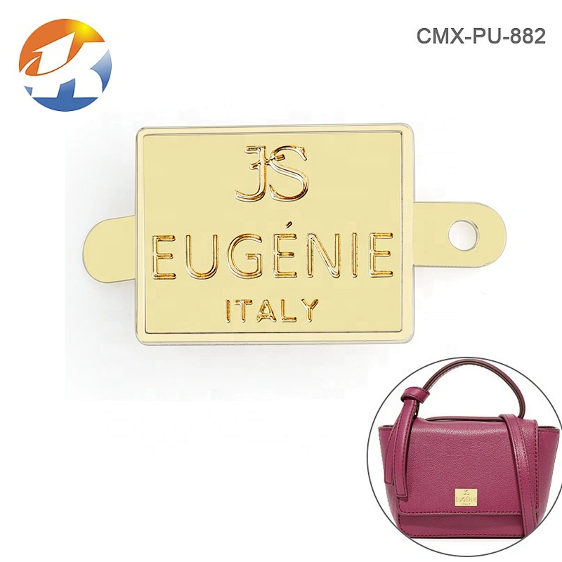 Fashion Custom Engraved Logo Metal Labels and Tags for Handbags, Gold Plated Metal Name Plates for Bags