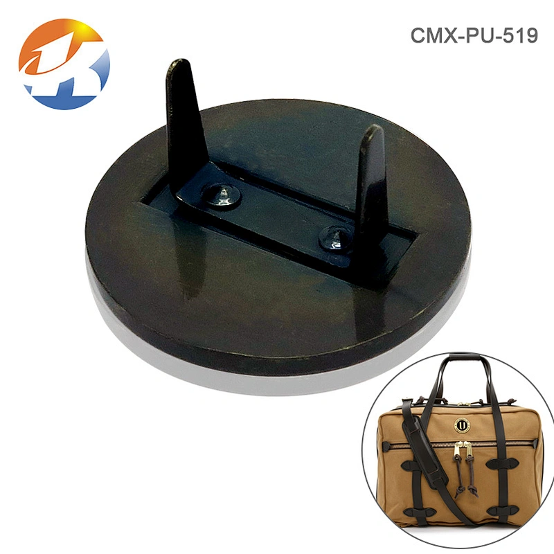 Round With Embossed Logo Brush Bronze Handbag Metal Logo Designs