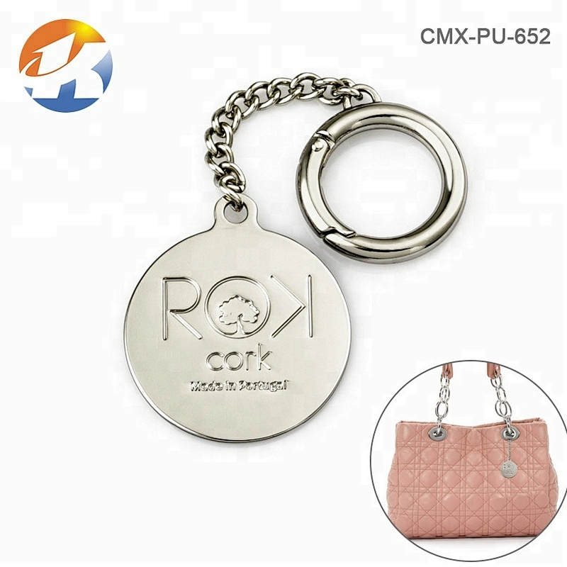 Handbag Accessories Round Metal Name Tag with Spring Hook and Chain, Custom Metal Hang Logo for Bags^
