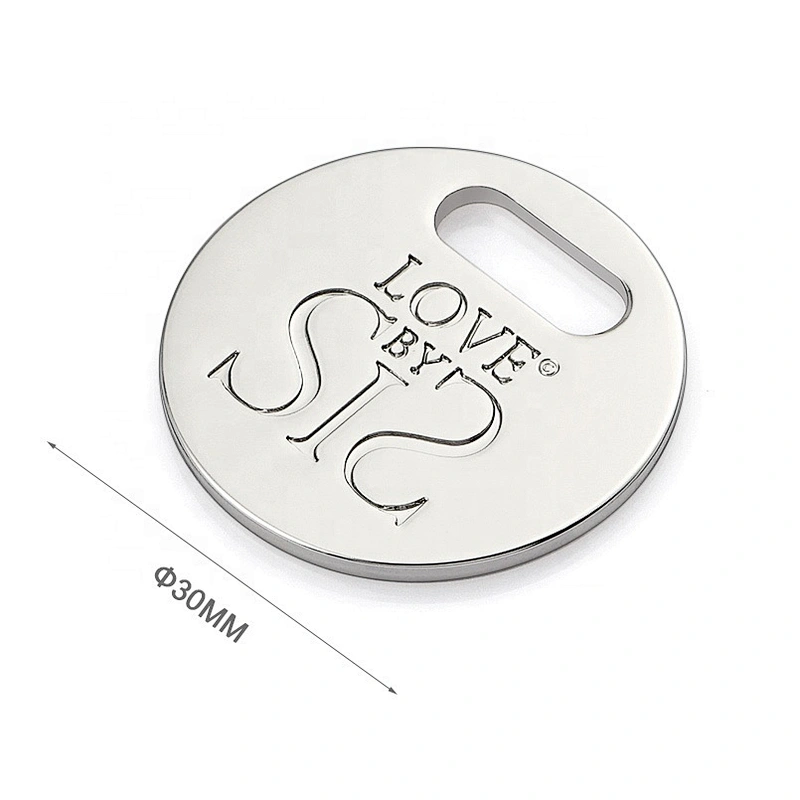 Custom Round with Engraved Logo Metal Hang Tag, Zinc Alloy Hanging Metal Logo For Handbags