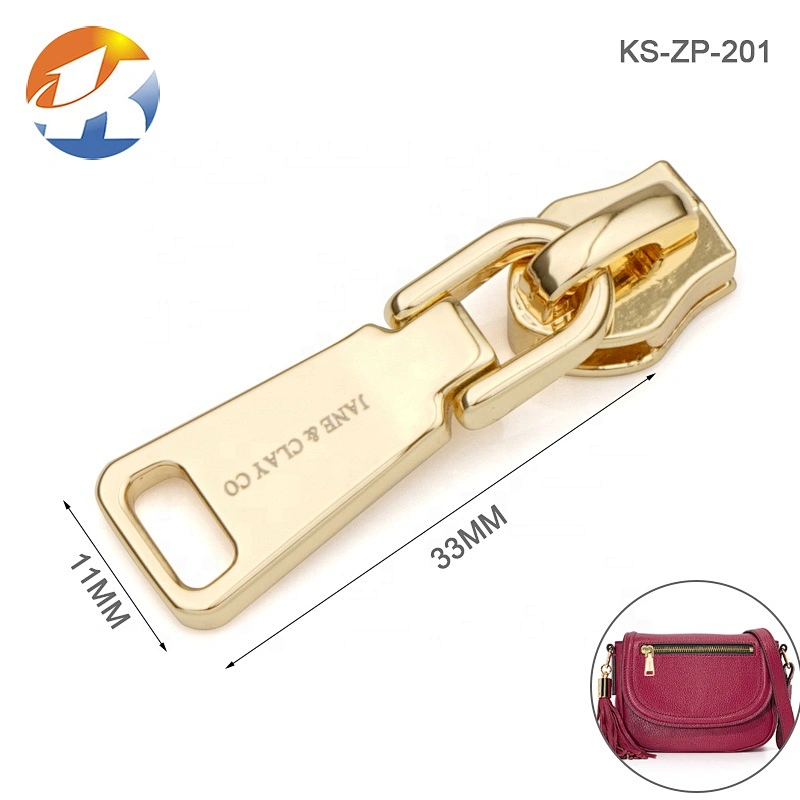 Custom Wallet Zipper Pull With Laser Logo, Gold Plated Metal China Zipper Puller For Bag