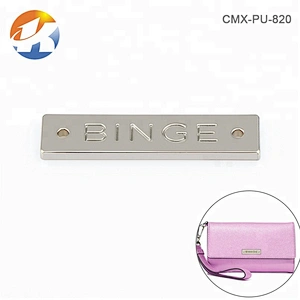 Rectangle with 2 Holes Sew Metal Label for Clothing, Custom Engraved Logo Metal Plate for Garment^