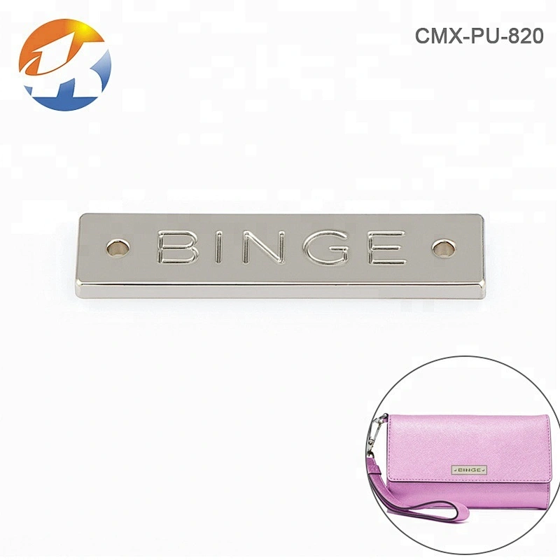 Rectangle with 2 Holes Sew Metal Label for Clothing, Custom Engraved Logo Metal Plate for Garment^