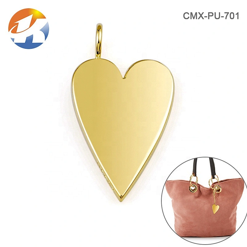 Hot Sale Fashion Design Heart Shape Metal Hang Tag, Custom Gold Metal Hanging Logo for Handbags