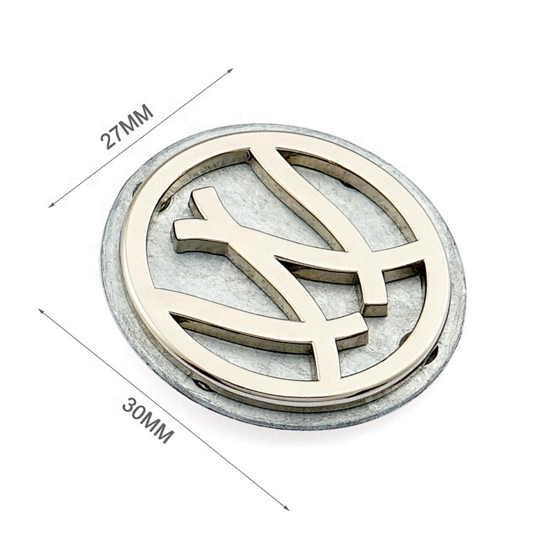 Handbag Accessories Circle Shape with Hollow Logo Metal Name Tag, Custom Gold Metal Brand Logo Label for Purse
