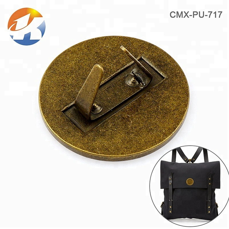 Antique Brass Round Metal Logo Tag for Bag, Custom Embossed and Engraved Logo Metal Label for Backpack