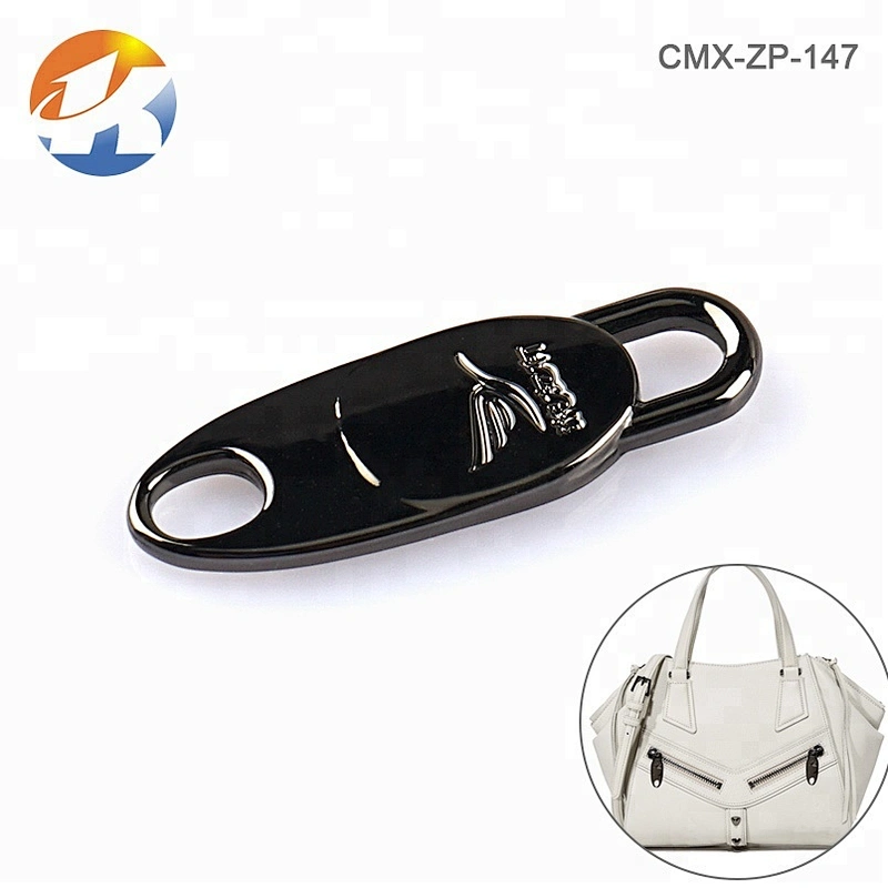 Fancy Black Engraved Logo Zip Puller Metal For Bags