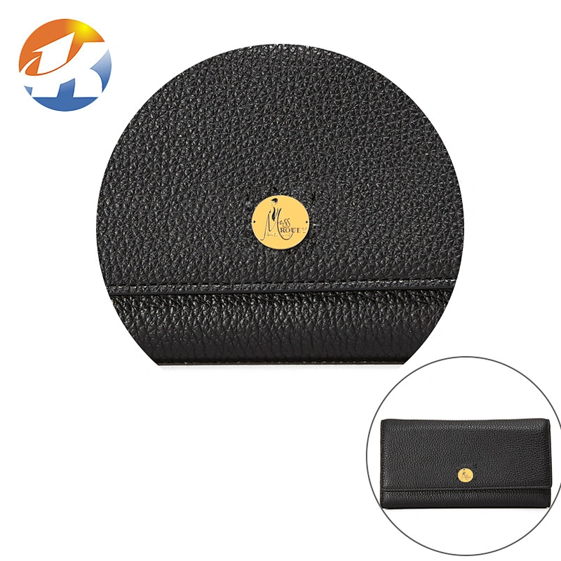 Fashion Round With 2 Holes Gold Metal Logo Label