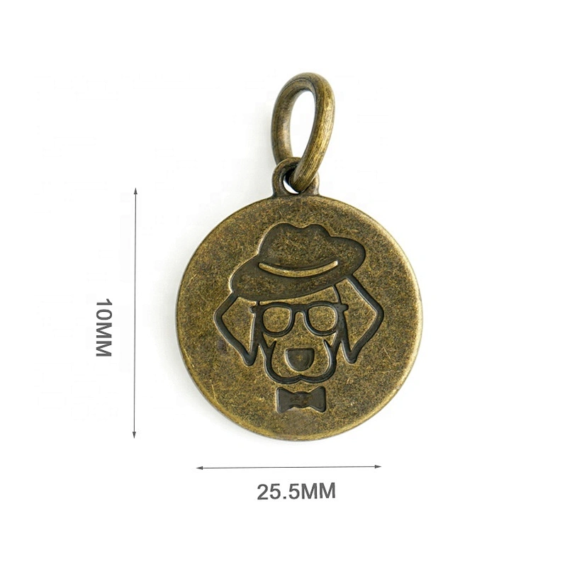 Professional Custom Brand Metal Hanging Logo Tag with Ring, Bag Accessories Round Engraved Metal Label