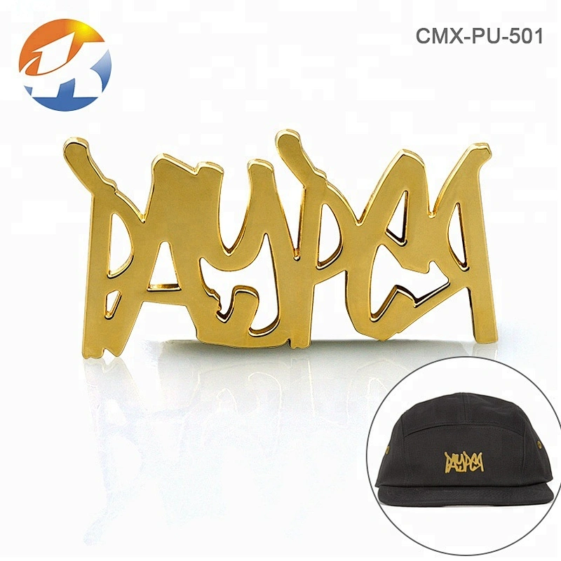High End Gold Letters Metal Name Tag for Cap, Custom Metal Plate Logo for Hats