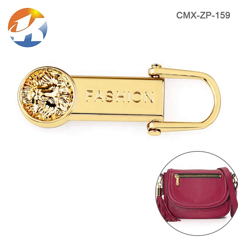 High Grade Handbag Hardware Metal Gold Zip Pullers, Fashion Custom Metal Zipper Pull with Logo for Clothing