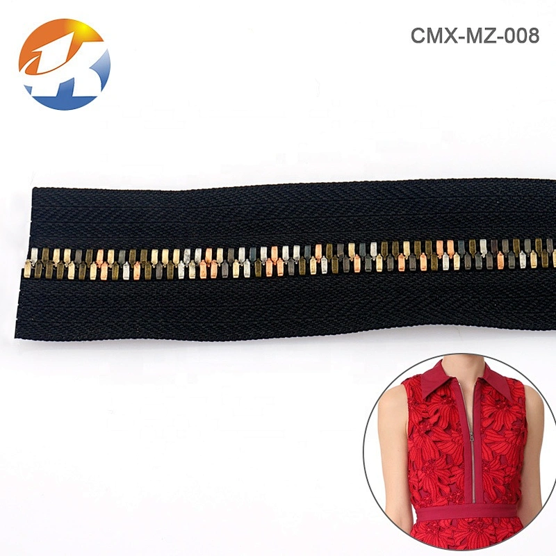 Wholesale 5# Fashion High End Metal Rainbow Zipper, Brass Metal Zipper for Garment and Bags