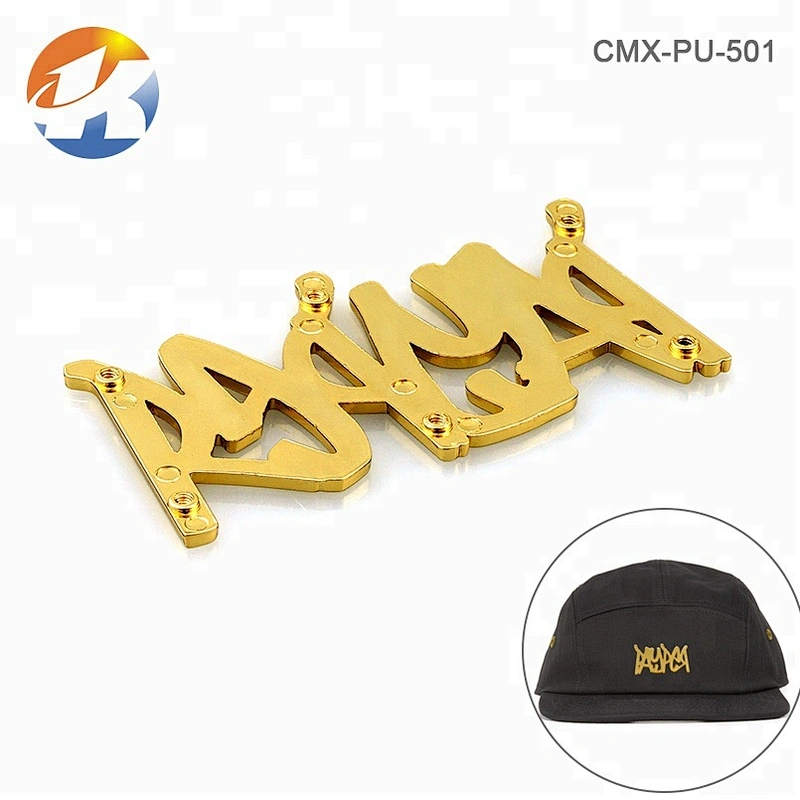 High End Gold Letters Metal Name Tag for Cap, Custom Metal Plate Logo for Hats