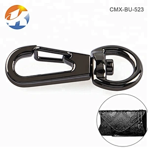 Durable Shiny Black D Ring Tail Metal Dog Snap Hook Clasp For Bags, Gunmetal Alloy Metal Snap Hook