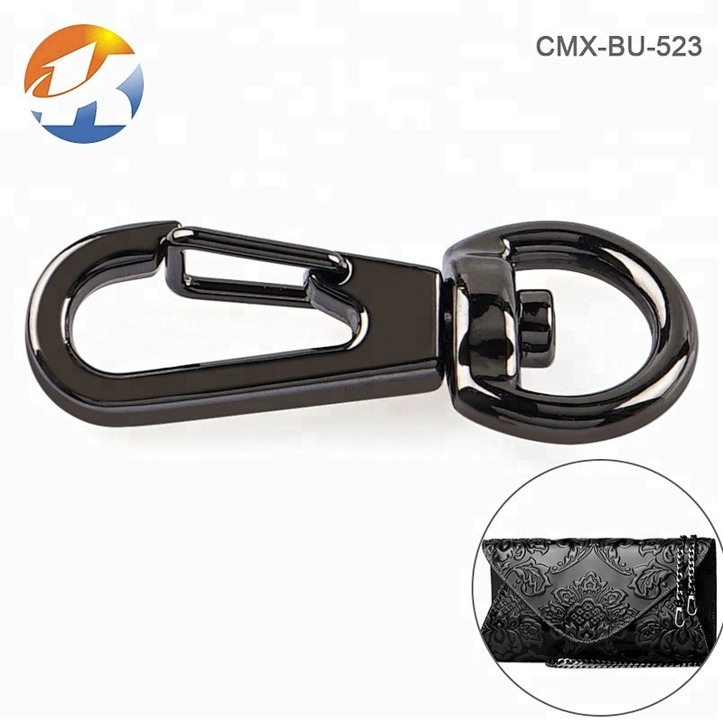 Durable Shiny Black D Ring Tail Metal Dog Snap Hook Clasp For Bags, Gunmetal Alloy Metal Snap Hook