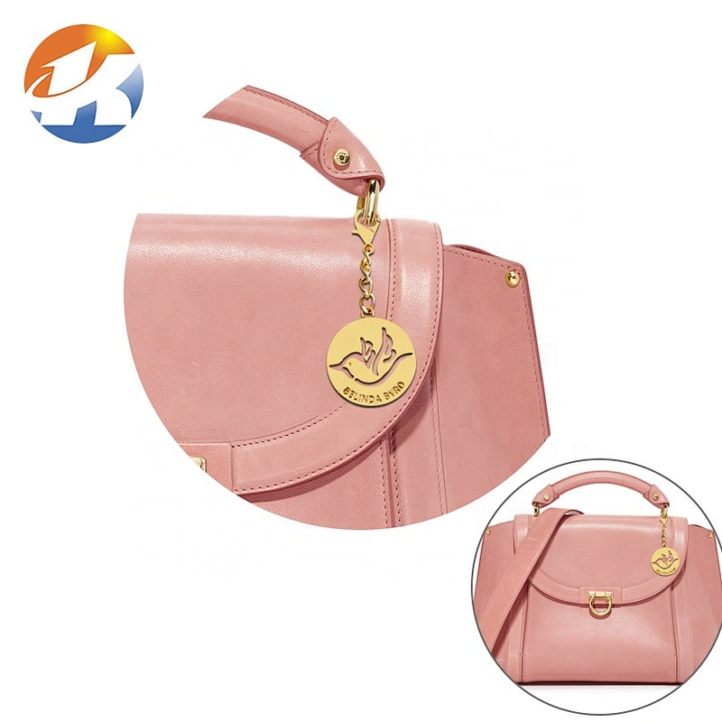Professional Factory Custom Made Metal Accessories Gold Logo Tag for Bags, Design Round Shape with Bird Logo Hanging Metal Tag
