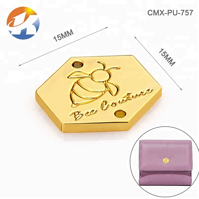 Wholesale Rectangle with 4 Holes Sewing Blank Metal Tag, Custom Gold Plated Metal Clothing Label