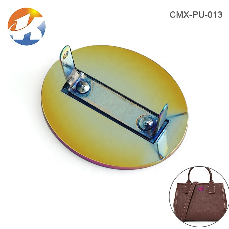 Fashion Rainbow Color Plated Metal Charms Tag, Custom Engraved Logo Oval Metal Logo Labels for Handbags