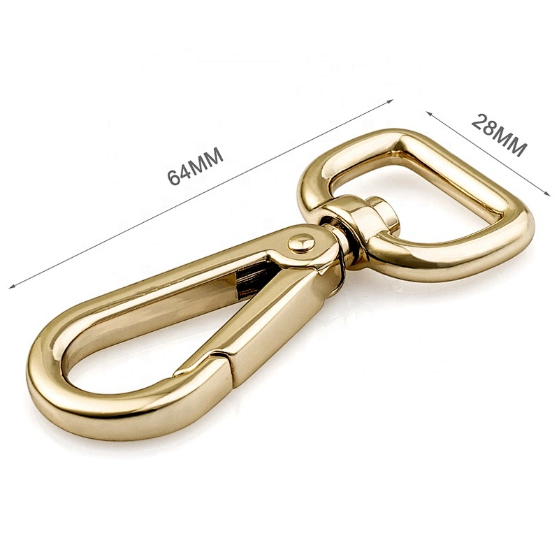 Eco-Friendly Light Gold Plated D Ring Tail Handbag Rotating Metal Snap Hook for Bag, Wholesale Alloy Metal Spring Snap Hook