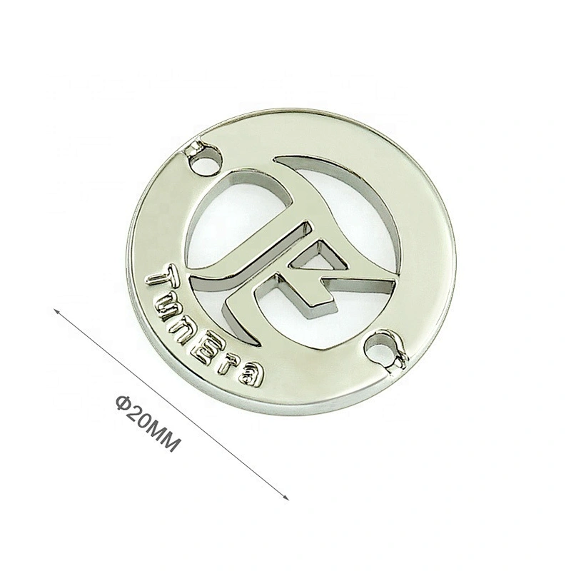 Custom Round With 2 Holes Cut Out Metal Sewing Logo