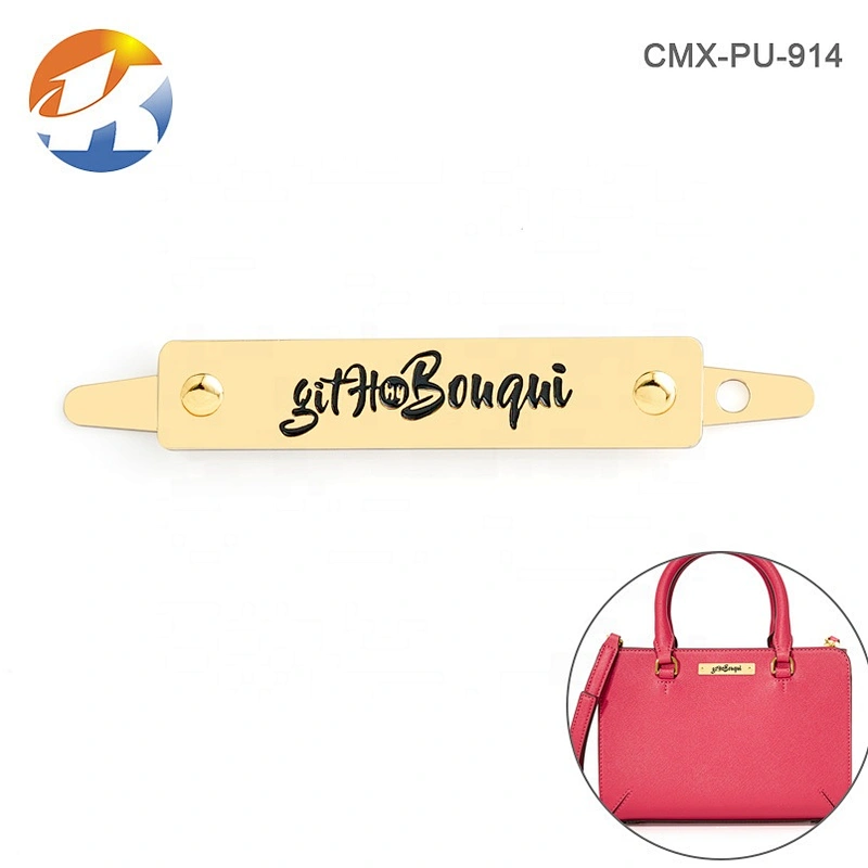Kangsheng Factory Professional Custom Engraved Metal Label for Handbag, Bag Accessories Gold Metal Name Plate Logo