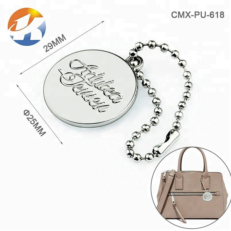 Custom Hanging Metal Logo for Handbags, Bag Accessories Design Round Shape with Hollow Logo Metal Tag