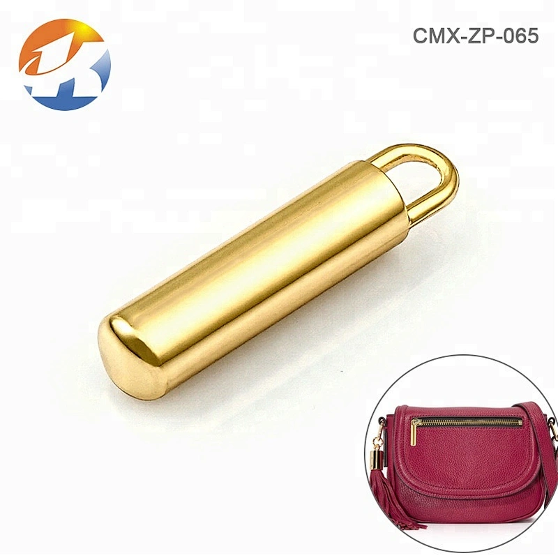 Fashion Design Cylinder Shape Gold Metal Zip Puller