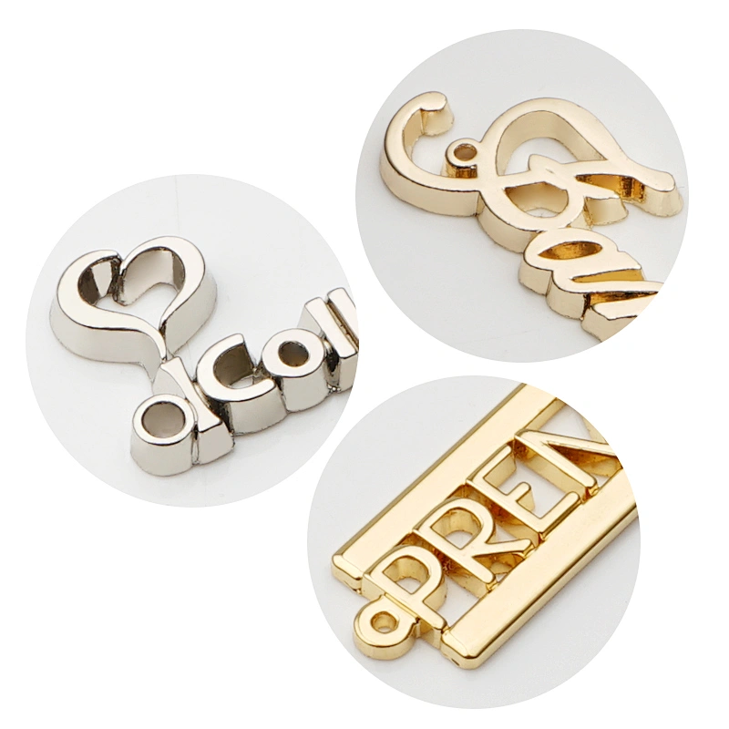 Bag Garment Accessories Custom Hole Metal Clothing Logo Label, Gold Plated Metal Sewing Name Tag Plate for Clothes Swimwear