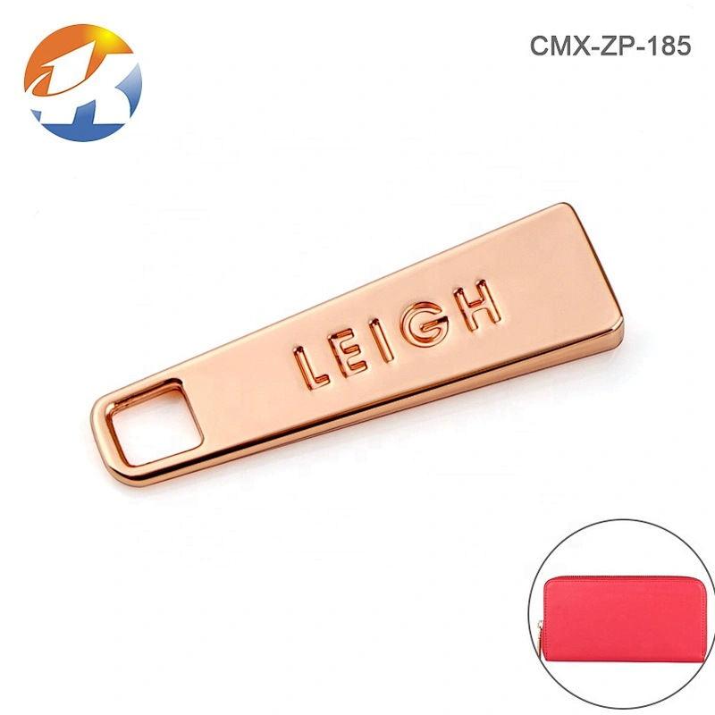Bag Accessories Design Brand Metal Zipper Pull, Custom Rose Gold Metal Zipper Puller for Garments