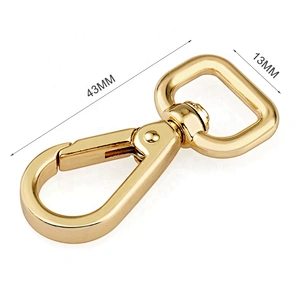 High Quality Fashion Hand Bag Metal D Ring Tail Dog Snap Hook Clasp For Bags, Gold Plated Alloy Metal Swivel Hook